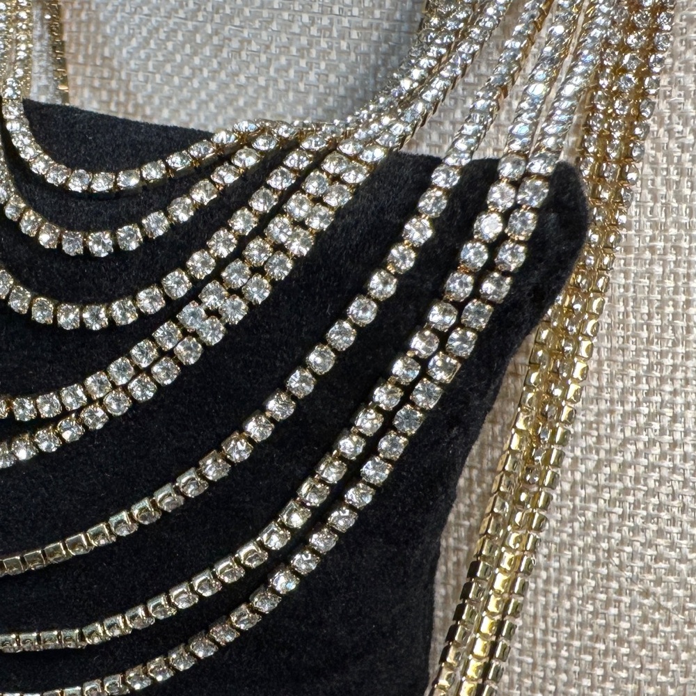 Rhinestone Gold Chain Layered Statement Necklace - image 2